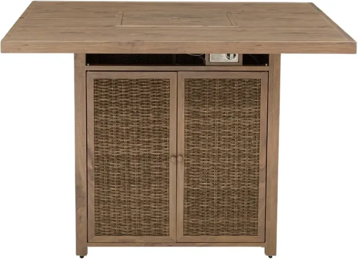 Signature Design by Ashley® Walton Bridge Driftwood Resin/Wooden Outdoor Bar Table with Fire Pit