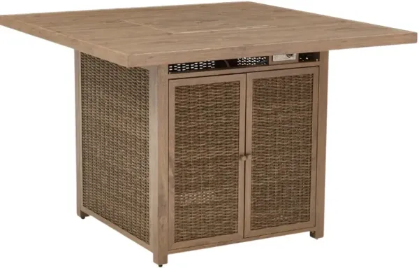 Signature Design by Ashley® Walton Bridge Driftwood Resin/Wooden Outdoor Bar Table with Fire Pit