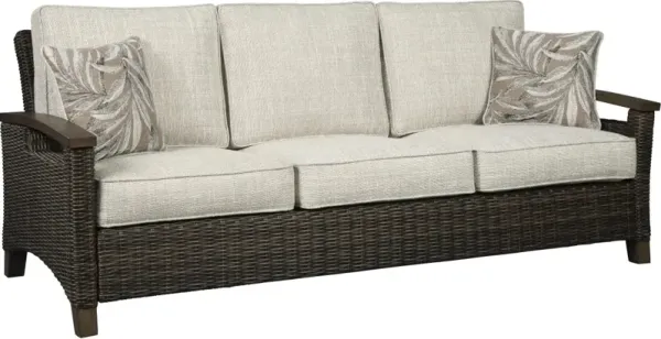 Signature Design by Ashley® Paradise Trail Medium Brown Aluminum/Resin Wicker Outdoor Sofa with Cushion