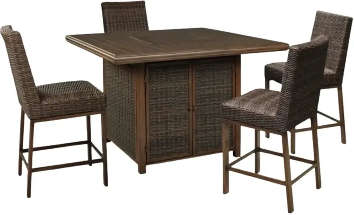 Signature Design by Ashley® Paradise Trail 5-Piece Medium Brown Aluminum Outdoor Counter Height Dining Table Set