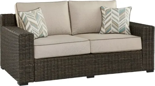 Signature Design by Ashley® Coastline Bay Brown Aluminum/Fabric/Resin Outdoor Loveseat with Cushion