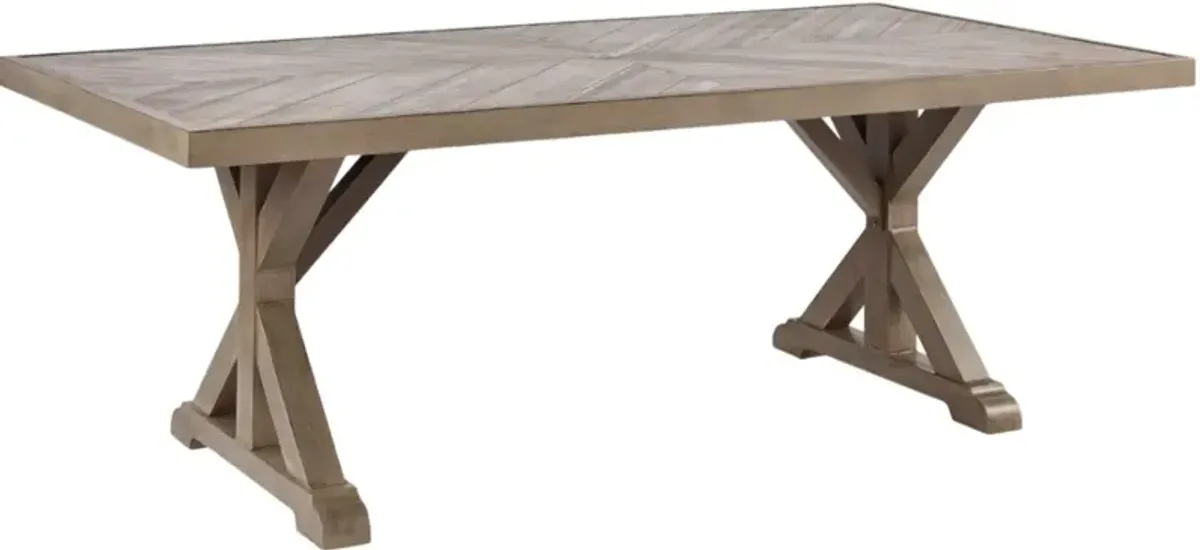 Signature Design by Ashley® Beachcroft Beige Outdoor Rectangular Dining Table with Umbrella Option