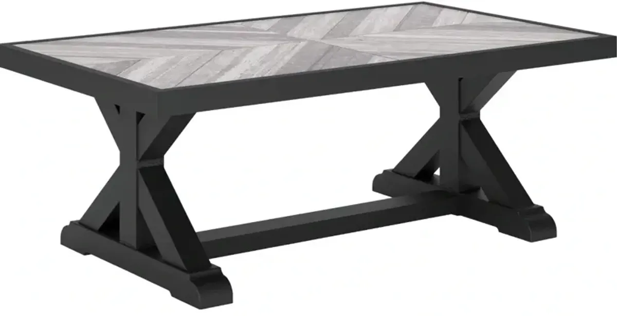 Signature Design by Ashley® Beachcroft Light Gray Outdoor Aluminum/Porcelain Cocktail Table with Black Base