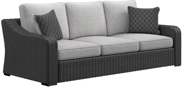 Signature Design by Ashley® Beachcroft Black/Light Gray Fabric/Wicker Outdoor Sofa with Cushion