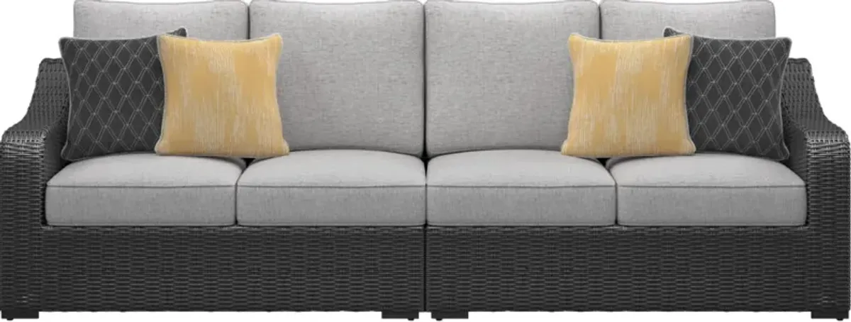 Signature Design by Ashley® Beachcroft 2-Piece Black/Light Gray Aluminum/Resin Wicker Outdoor Loveseat with Cushion