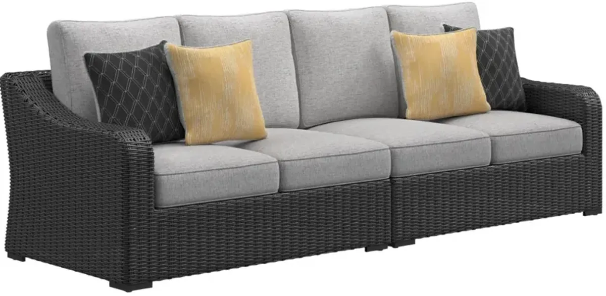 Signature Design by Ashley® Beachcroft 2-Piece Black/Light Gray Aluminum/Resin Wicker Outdoor Loveseat with Cushion