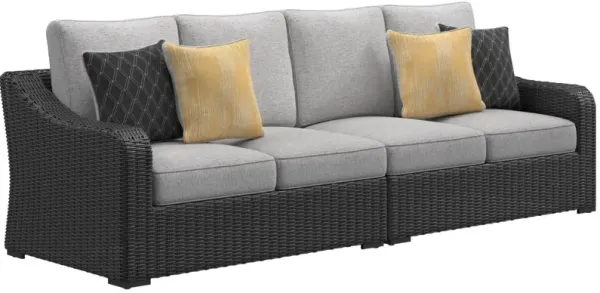 Signature Design by Ashley® Beachcroft 2-Piece Black/Light Gray Aluminum/Resin Wicker Outdoor Loveseat with Cushion