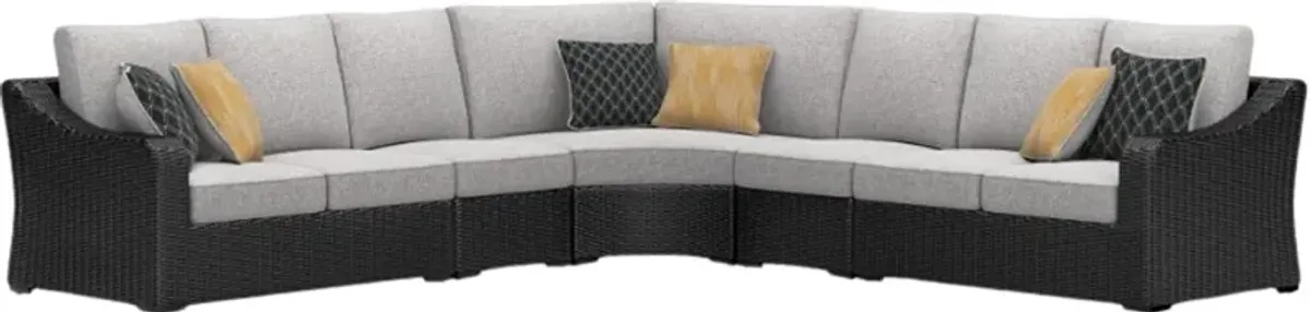 Signature Design by Ashley® Beachcroft 5-Piece Black/Light Gray Fabric/Natural Materials L-Shape Outdoor Sectional
