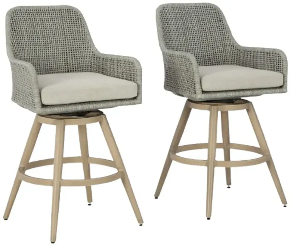 Signature Design by Ashley® Seton Creek 2-Piece Beige/Gray Outdoor Aluminum/Resin Wicker Swivel Bar Stool