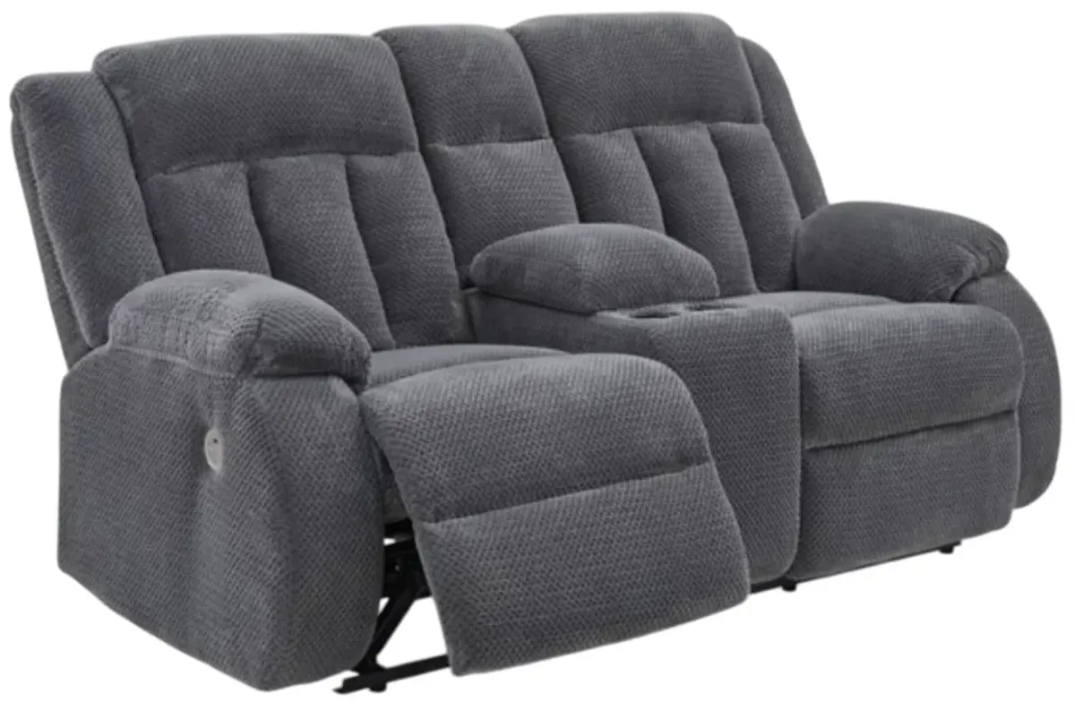 Signature Design by Ashley® Observation Steel Double Power Reclining Reclining Loveseat with Console