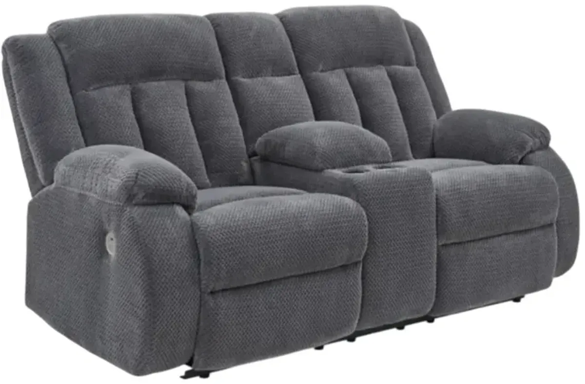 Signature Design by Ashley® Observation Steel Double Power Reclining Reclining Loveseat with Console