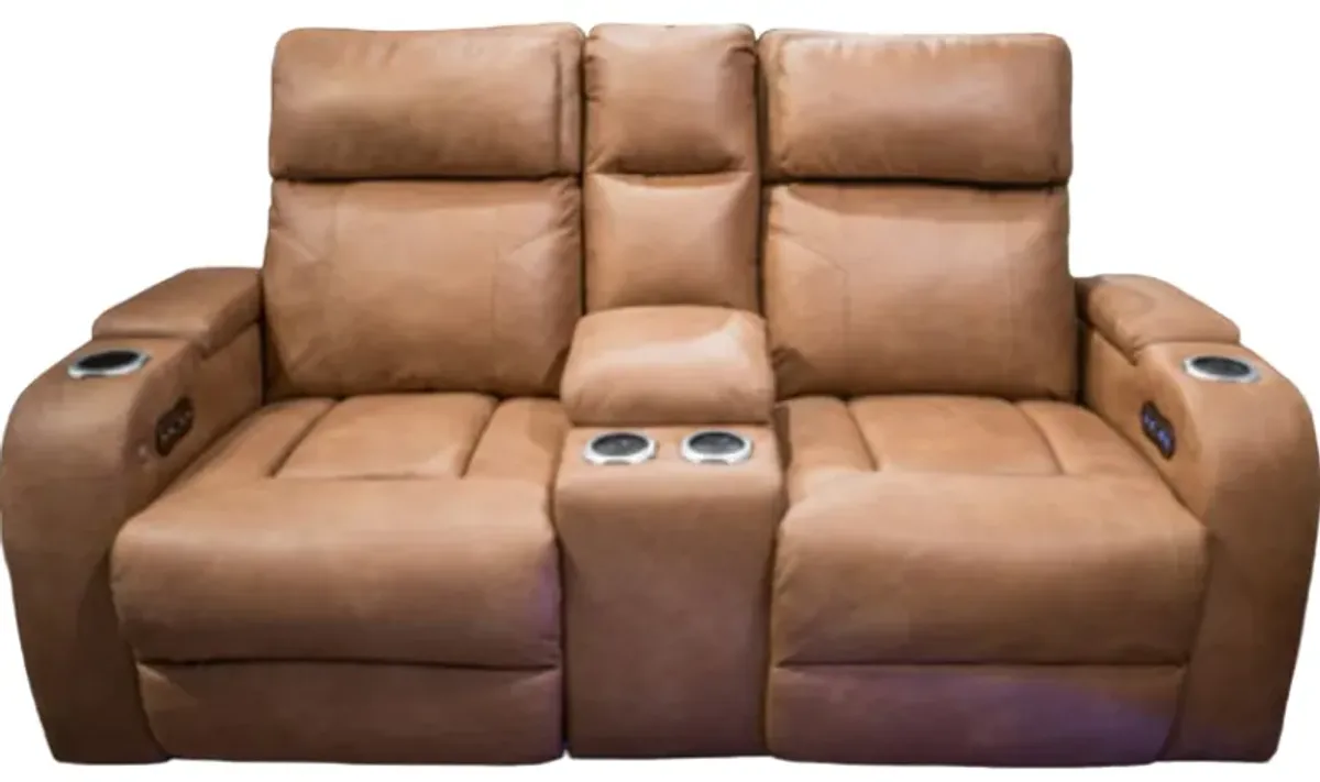 Signature Design by Ashley® Clean-Slate Caramel Power Reclining Loveseat with Adjustable Headrest