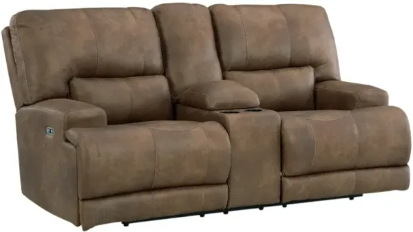 Signature Design by Ashley® Beckley Place Earth Power Reclining Console Loveseat with Adjustable Headrest