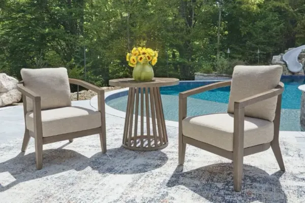 Signature Design by Ashley® Joy 3-Piece Beige Fabric/Wooden Outdoor Conversation Set