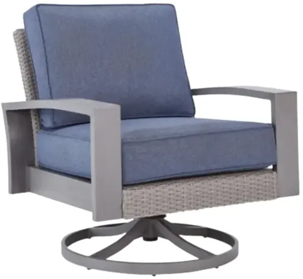 Signature Design by Ashley® Half Moon Beach Blue/Gray Fabric/Wicker Outdoor Swivel Lounge