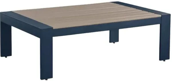 Signature Design by Ashley® East Beach Driftwood Aluminum/Wooden Outdoor Cocktail Table with Navy Blue Base