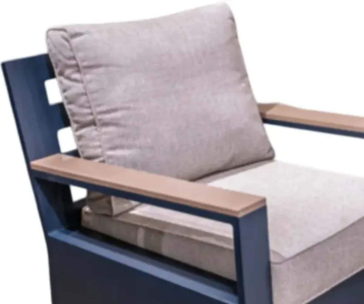 Signature Design by Ashley® East Beach Driftwood/Navy Blue Fabric/Wooden Outdoor Swivel Glider Chair