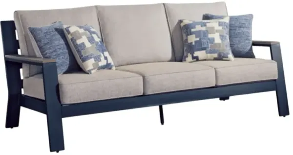Signature Design by Ashley® East Beach Driftwood/Navy Blue Fabric/Metal Outdoor Sofa