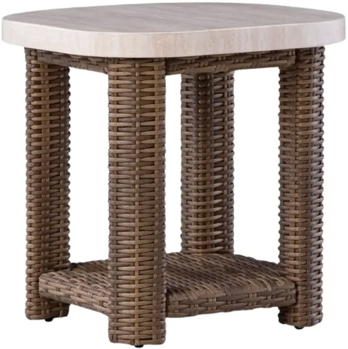 Signature Design by Ashley® Dolan Creek Beige Aluminum Outdoor End Table with Brown Base