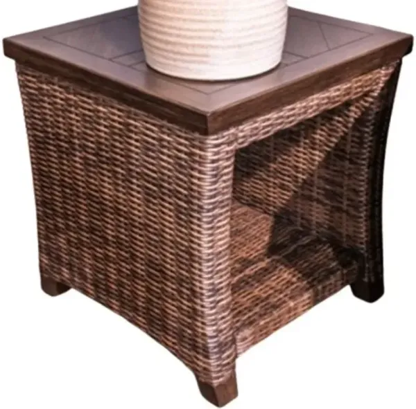 Signature Design by Ashley® Monterey Point Dark Brown Aluminum/Wicker Outdoor Square End Table