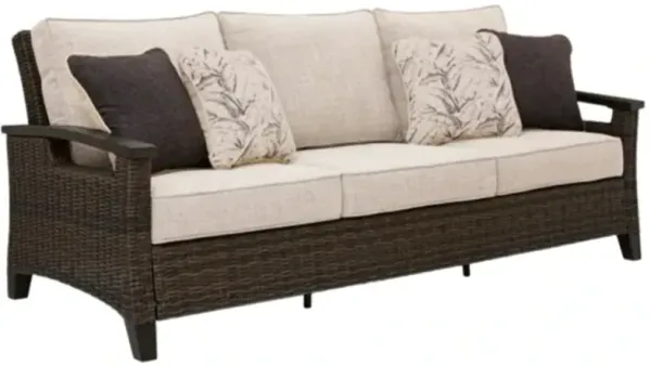 Signature Design by Ashley® Monterey Point Beige/Dark Brown Fabric/Wicker Rattan Outdoor Sofa