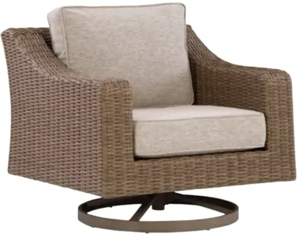 Signature Design by Ashley® Laguna Heights Beige/Gray Fabric/Wicker Rattan Outdoor Swivel Lounge