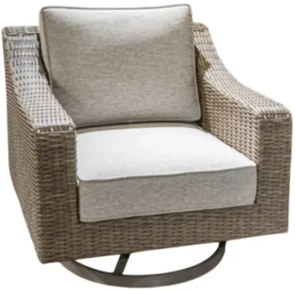 Signature Design by Ashley® Laguna Heights Beige/Gray Fabric/Wicker Rattan Outdoor Swivel Lounge