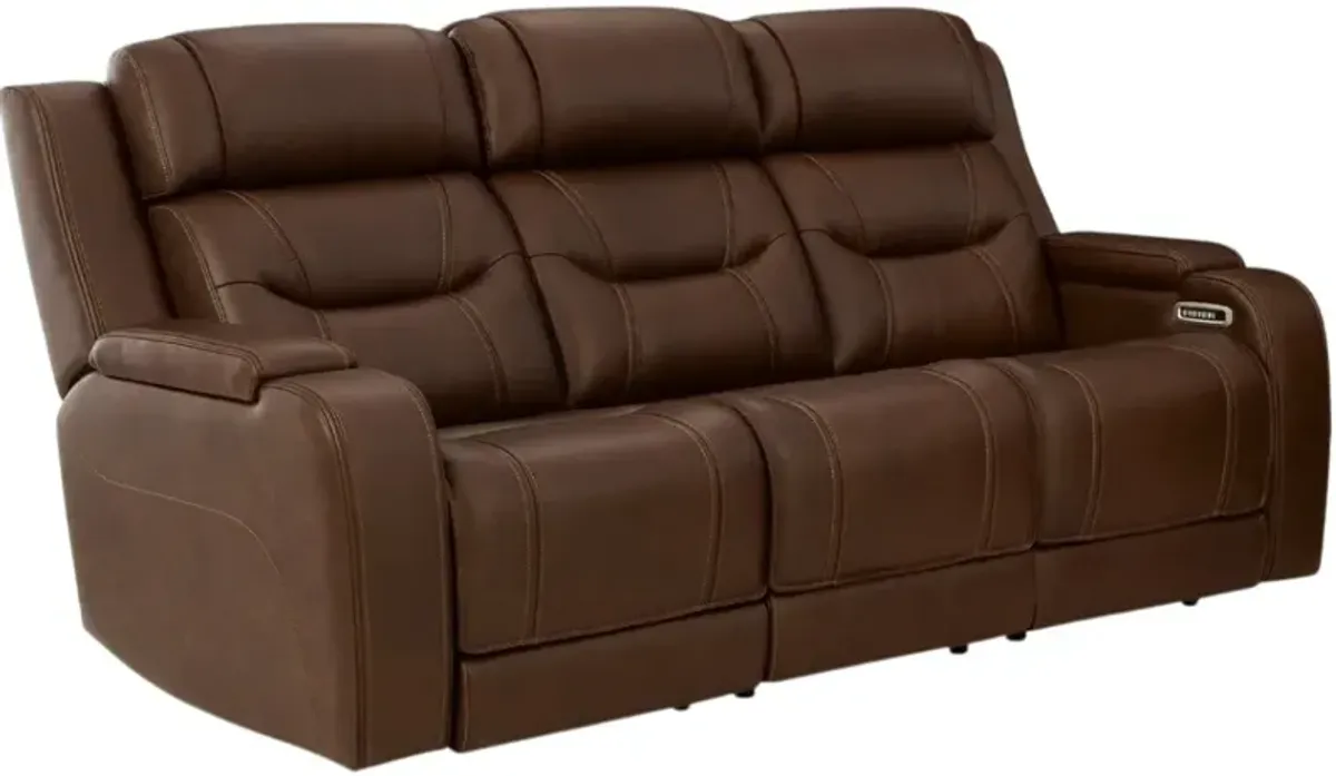 Signature Design by Ashley® Knightington Brown Power Reclining Sofa with Audio Seating