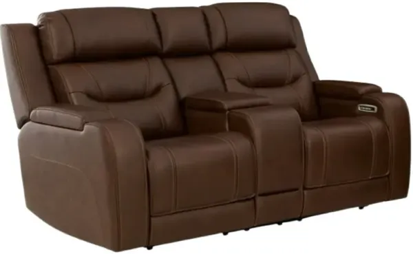 Signature Design by Ashley® Knightington Brown Power Reclining Loveseat with Audio Seating