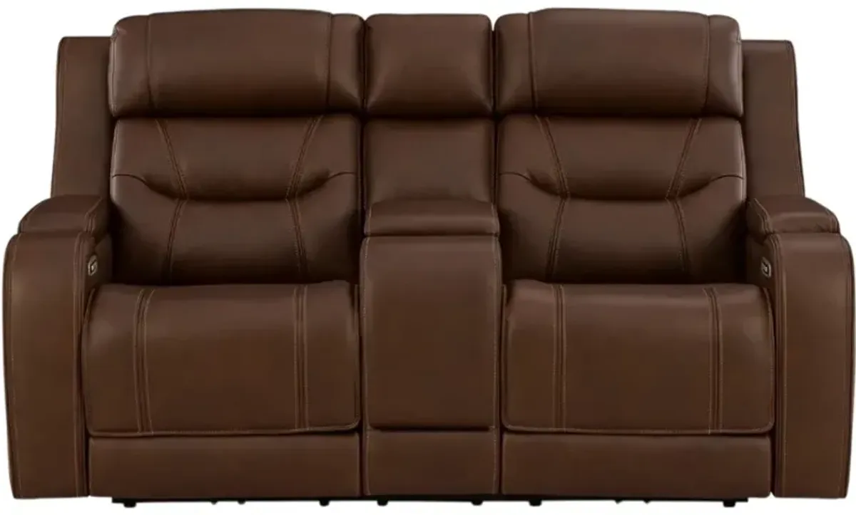 Signature Design by Ashley® Knightington Brown Power Reclining Loveseat with Audio Seating