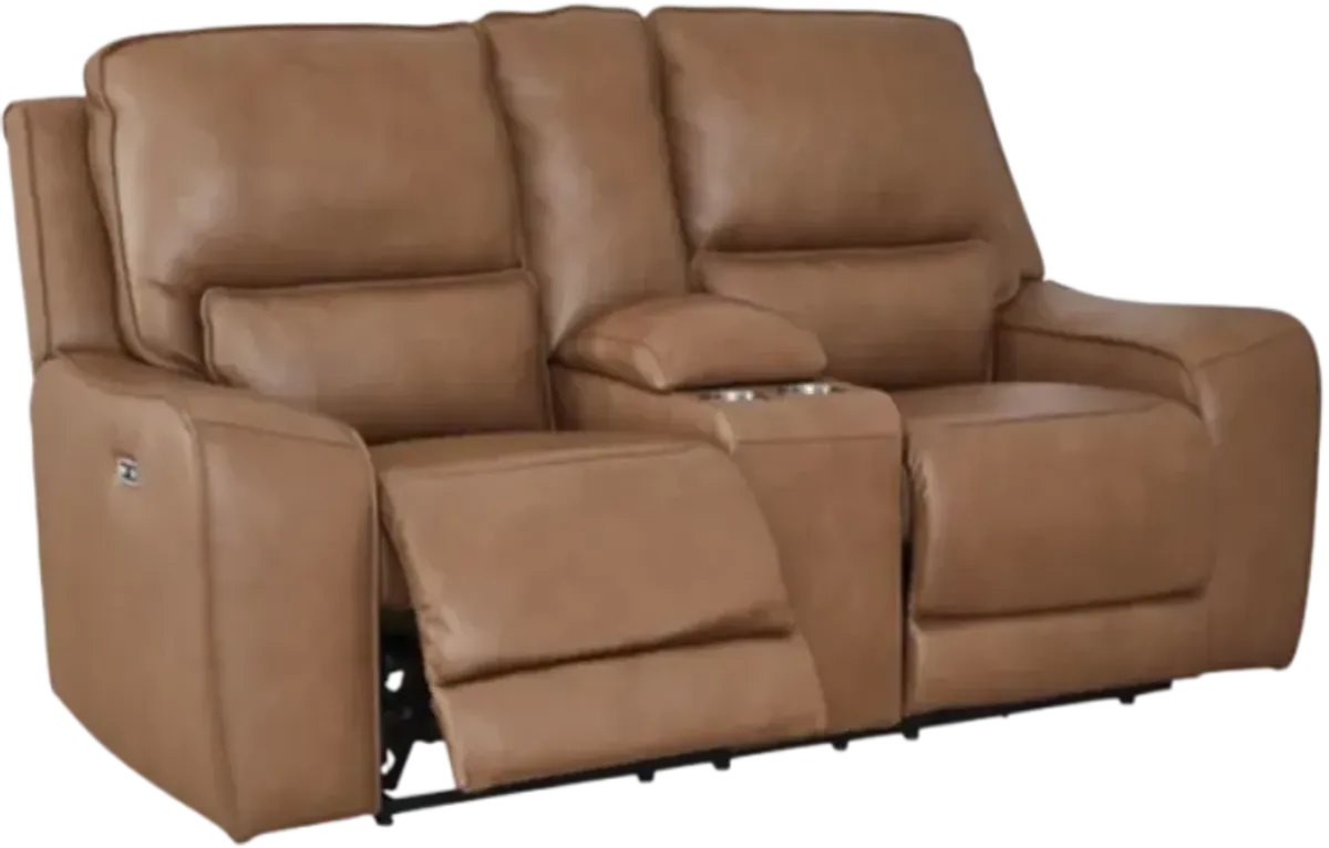 Signature Design by Ashley® DeepWakes Caramel Power Reclining Loveseat with Console and Adjustable Headrest