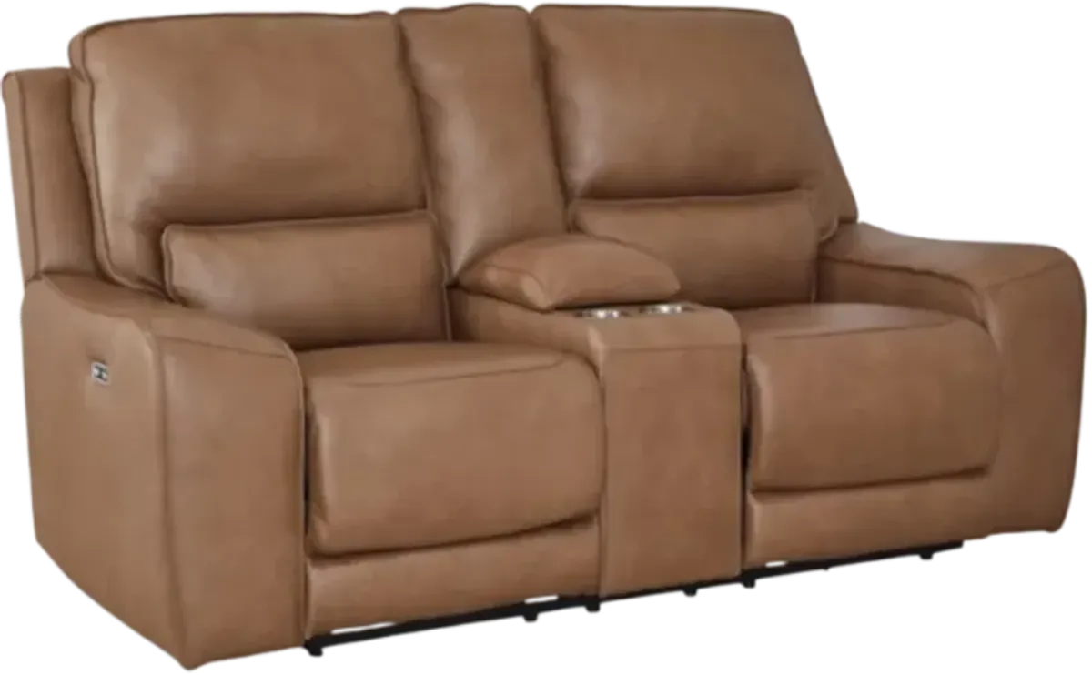 Signature Design by Ashley® DeepWakes Caramel Power Reclining Loveseat with Console and Adjustable Headrest