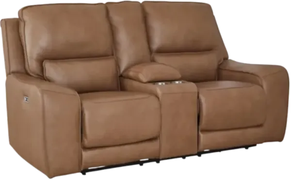 Signature Design by Ashley® DeepWakes Caramel Power Reclining Loveseat with Console and Adjustable Headrest