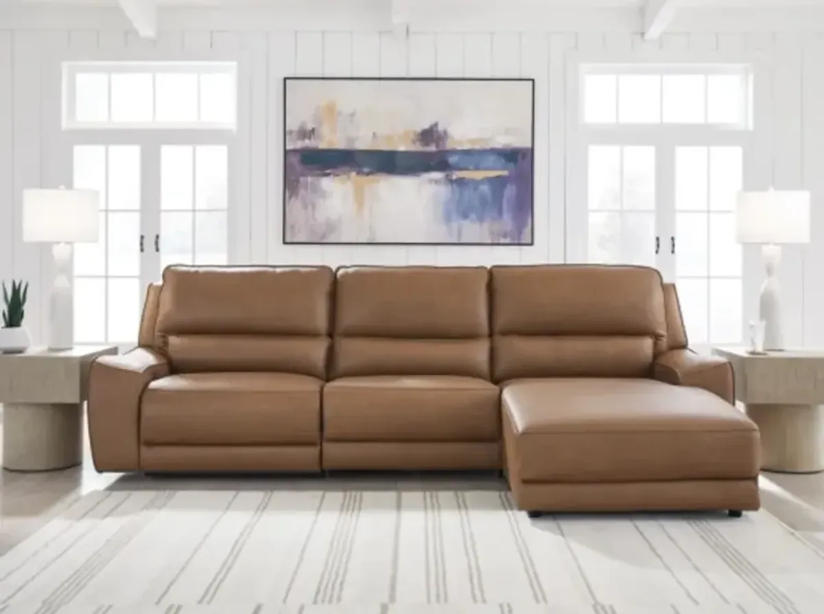 Signature Design by Ashley® DeepWakes 3-Piece Caramel Right-Arm Facing Power Reclining Sofa Sectional and Chaise