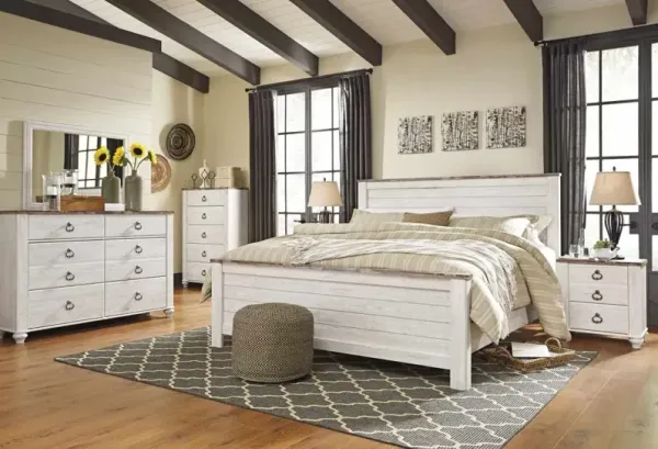 Signature Design by Ashley® Willowton 2-Piece Whitewash King Panel Bed Set
