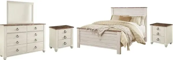Signature Design by Ashley® Willowton 5-Piece Whitewash Queen Panel Bed Set