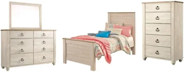 Signature Design by Ashley® Willowton 4-Piece Whitewash Twin Panel Bed Set