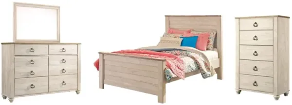Signature Design by Ashley® Willowton 4-Piece Whitewash Full Youth Panel Bed Set