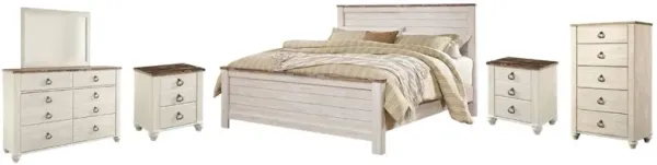 Signature Design by Ashley® Willowton 6-Piece Whitewash King Panel Bed Set