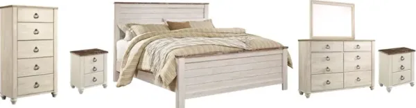 Signature Design by Ashley® Willowton 6-Piece Whitewash Queen Panel Bed Set