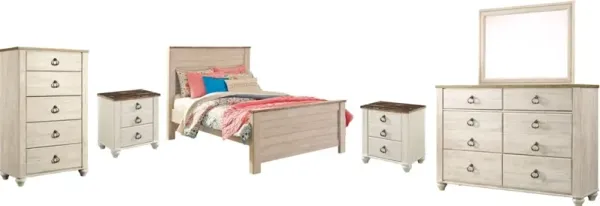 Signature Design by Ashley® Willowton 6-Piece Whitewash Full Panel Bed Set