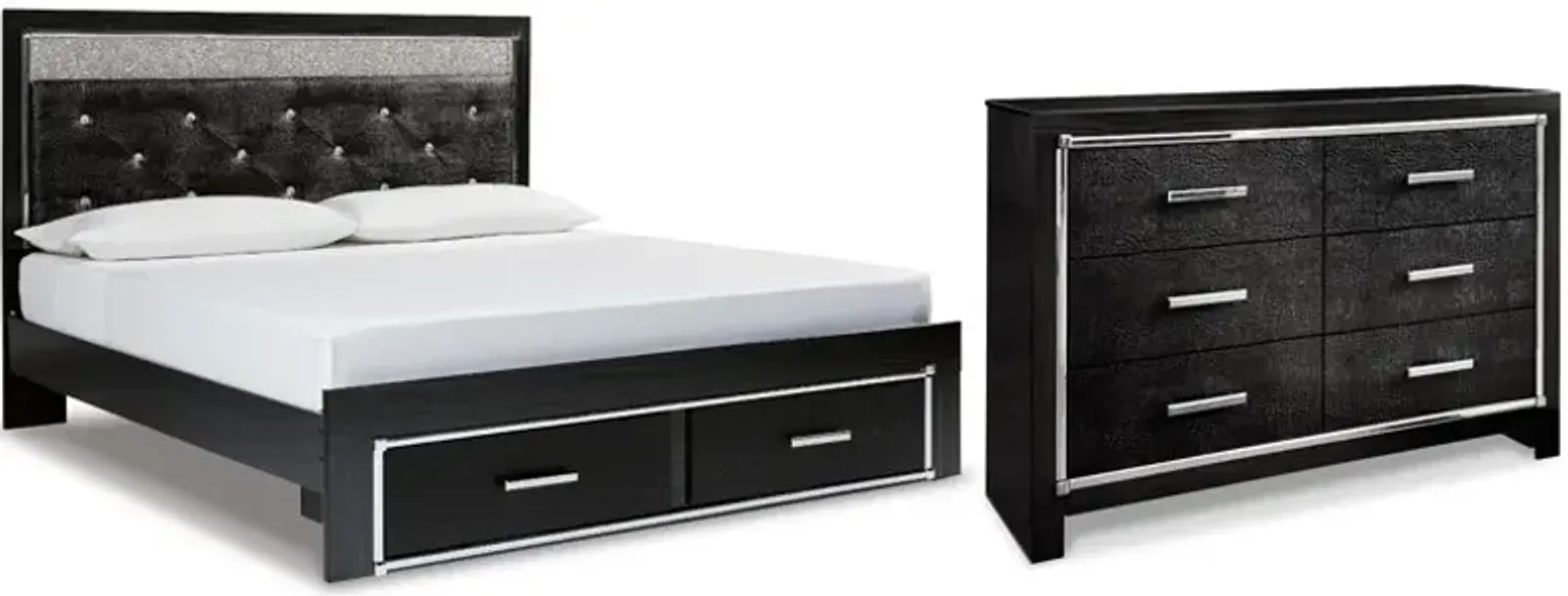 Signature Design by Ashley® Kaydell 2-Piece Black Queen Upholstered Panel Storage Bedroom Set