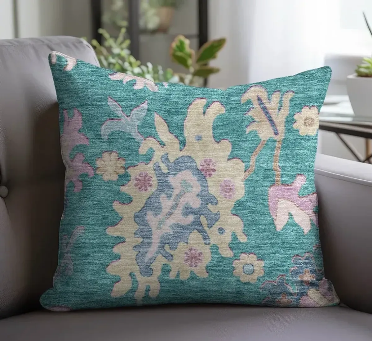 Dalyn Rug Company Hatay Teal 18"x18" Style 2 Throw Pillow