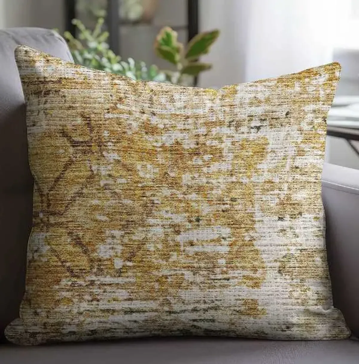 Dalyn Rug Company Burano Gold 18"x18" Feather Throw Pillow