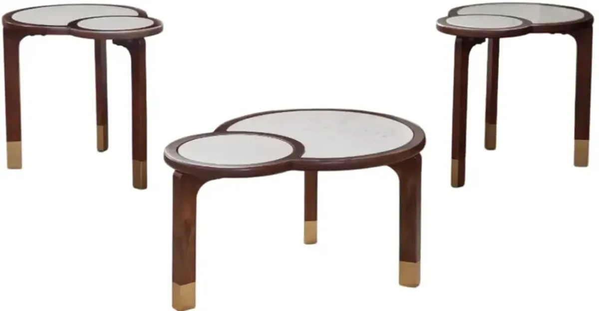 Steve Silver Co. Oormi 3-Piece White Occasional Table with Cognac Base Set