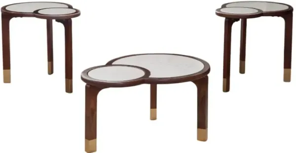 Steve Silver Co. Oormi 3-Piece White Occasional Table with Cognac Base Set