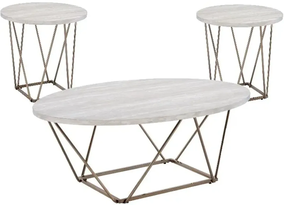 Steve Silver Co. Rowyn 3-Piece White Occasional Table with Copper Base Set
