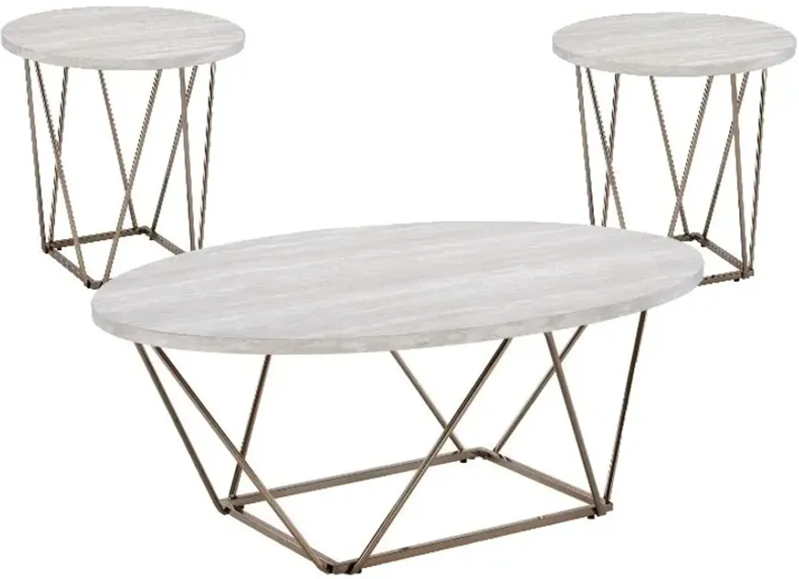 Steve Silver Co. Rowyn 3-Piece White Occasional Table Set with Copper Base