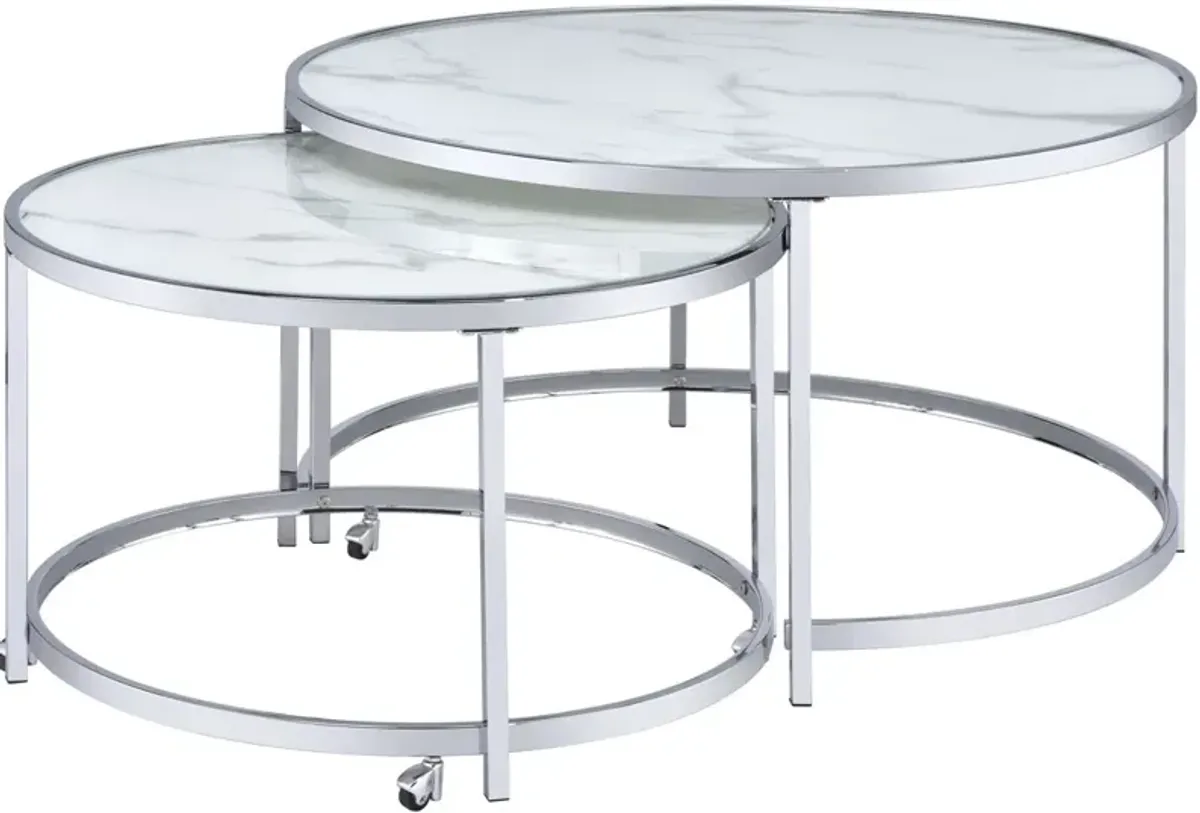 Steve Silver Co. Rayne 2-Piece White Nesting Cocktail Table Set with Chrome Base