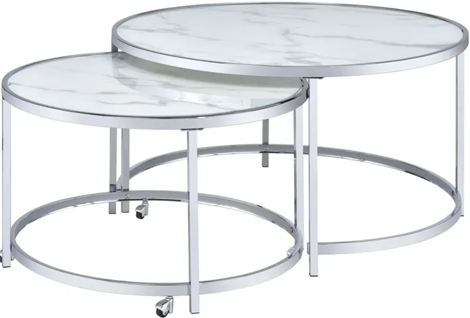 Steve Silver Co. Rayne 2-Piece White Nesting Cocktail Table Set with Chrome Base